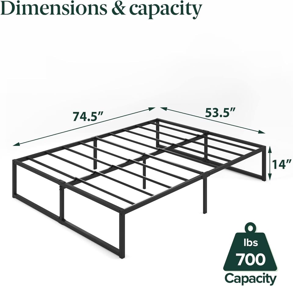 Zinus Full Bed Frame – 14” Metal Platform Bed Frame with Steel Slat Support, No Box Spring Needed
