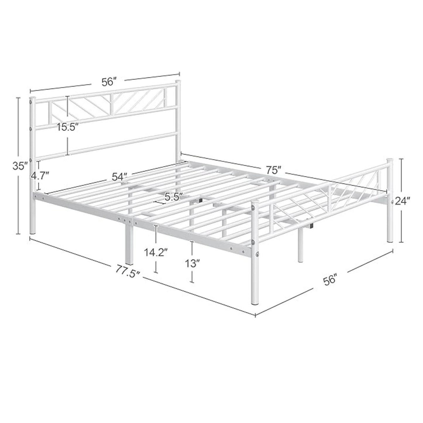 Full/Double Platform Bed Frame with Head & Foot Board • White Metal