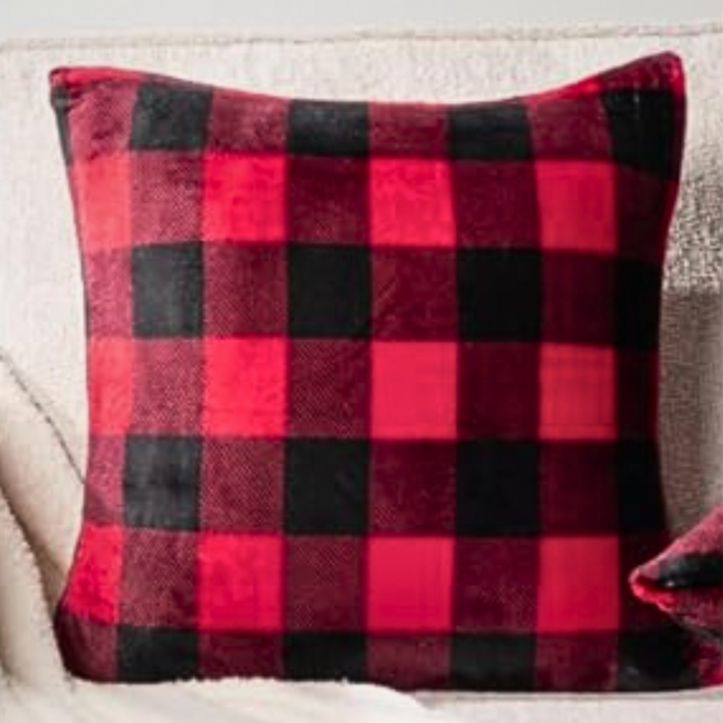 Buffalo Plaid Red & Black Velvet Throw Pillow