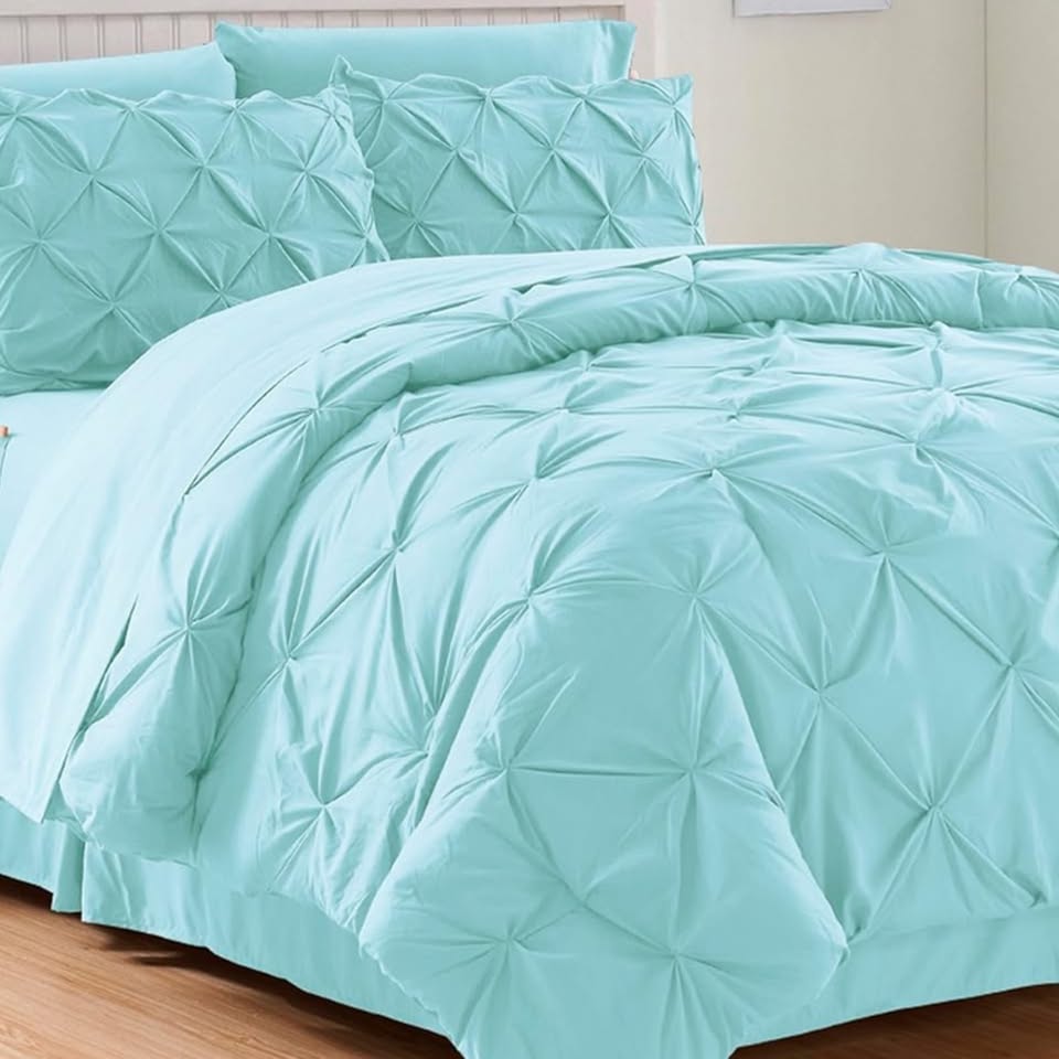 Aqua Blue 8 Piece Pinch Pleated Comforter Set