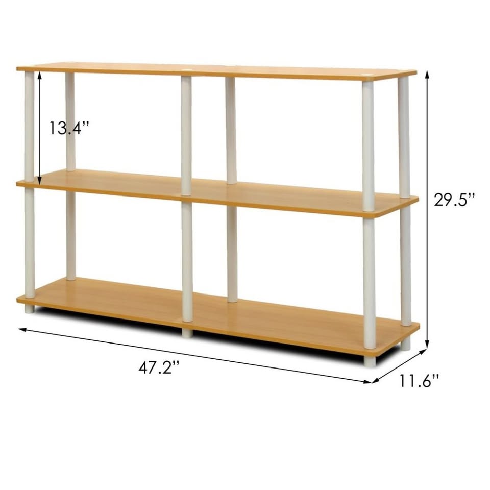 3-Tier Beech & White 47" Display Shelves • Wood with PVC Tube Poles