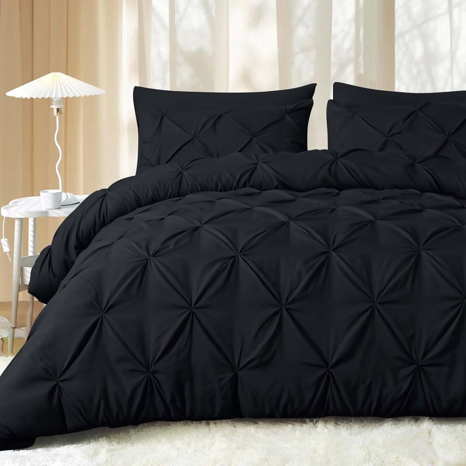 Black 7 Piece Pinch Pleated Comforter Set