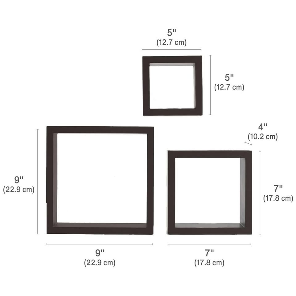 Set of 3 Espresso Cube Floating Shelves