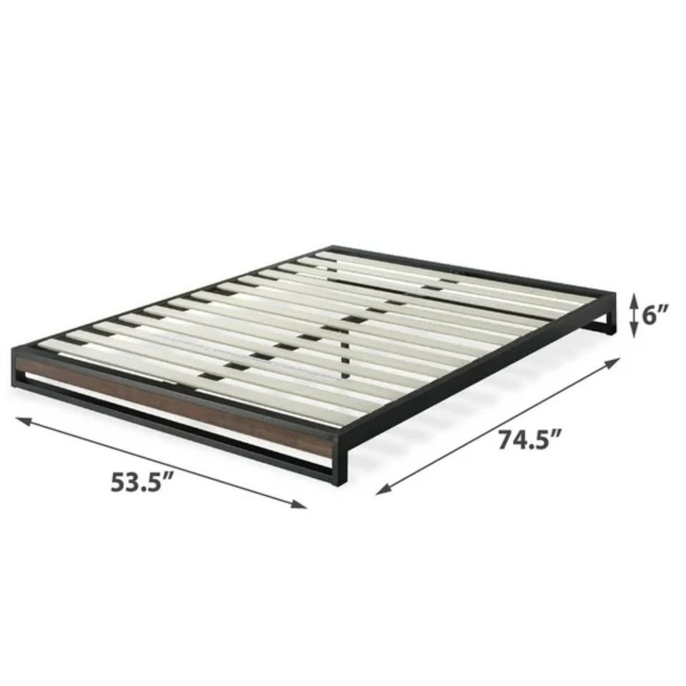 Full/Double 6" Low Profile Platform Bed Frame with Wooden Foot Board & Slats
