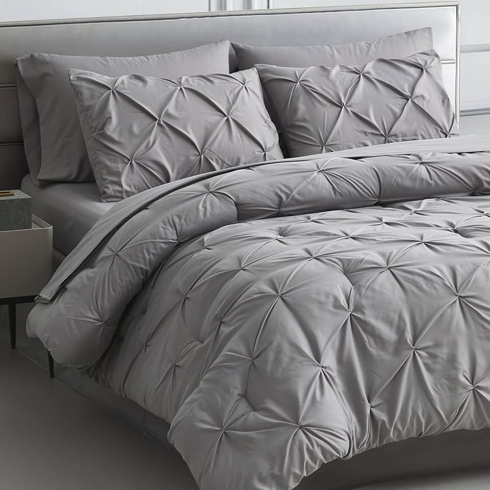 Light Grey 7 Piece Pinch Pleated Comforter Set