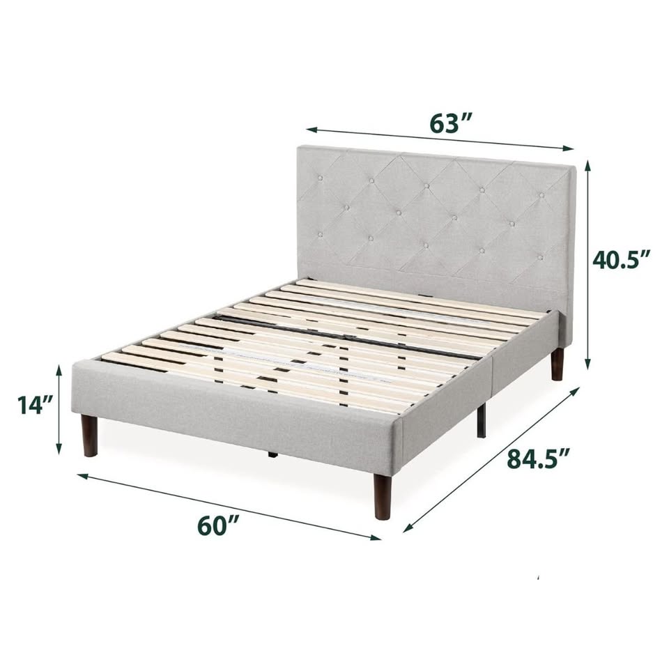 Queen Light Grey Upholstered Platform Bed Frame