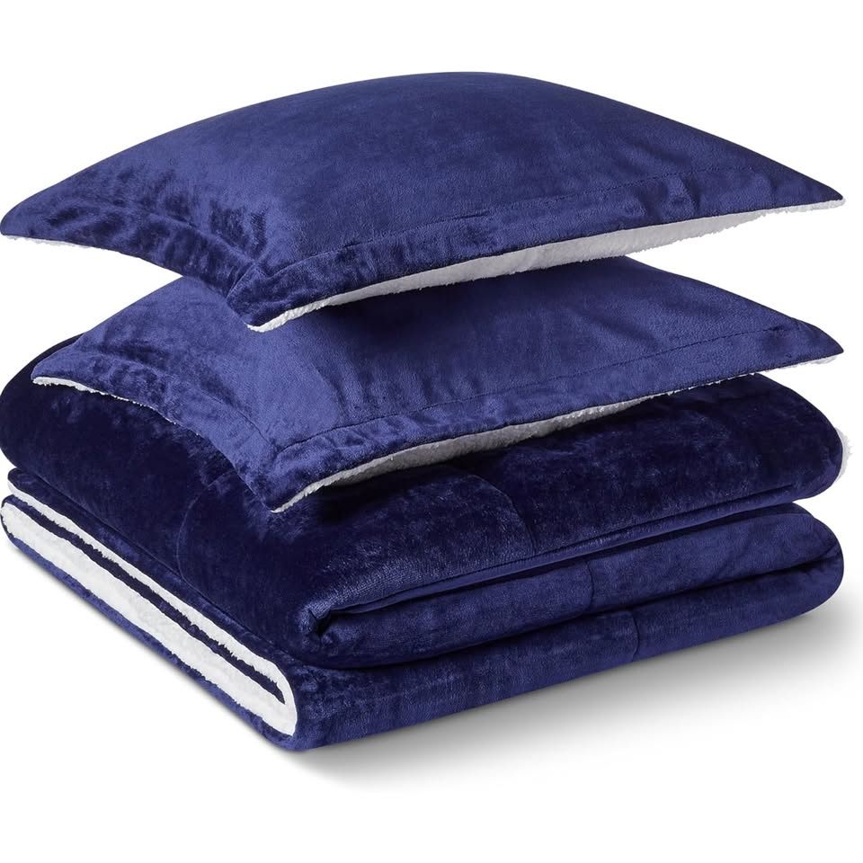 Navy 3 Piece Micromink Sherpa Comforter Set
