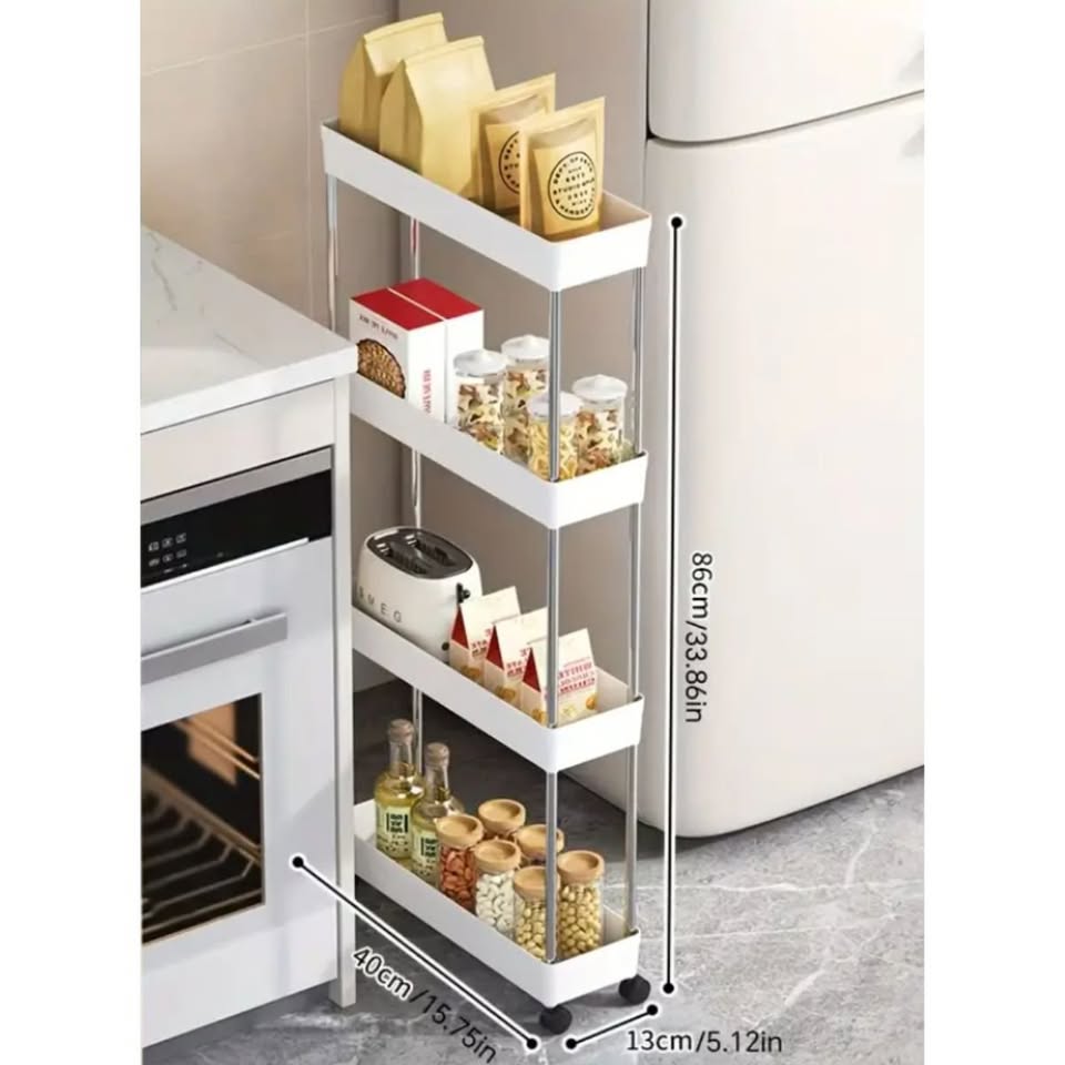 4-Tier White Slim / Narrow Gap Rolling Storage Cart