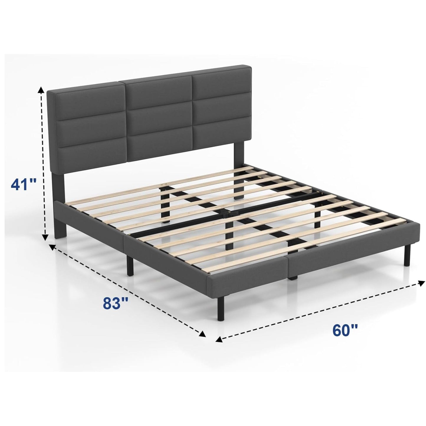 Queen Upholstered Platform Bed Frame • Dark Grey