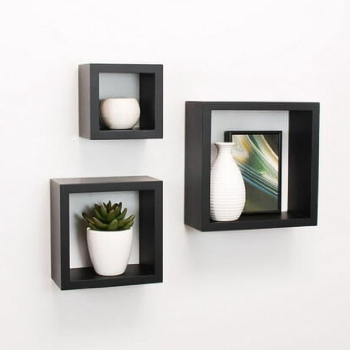 Set of 3 Black Cube Floating Shelves