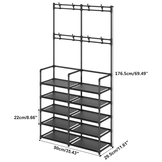 New 5-Tier Double Row Lightweight 35" Hat & Shoe Rack Organizer • Waterproof Fabric Shelves • BNIB