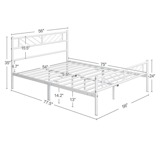 Full/Double Platform Bed Frame with Head & Foot Board • White Metal