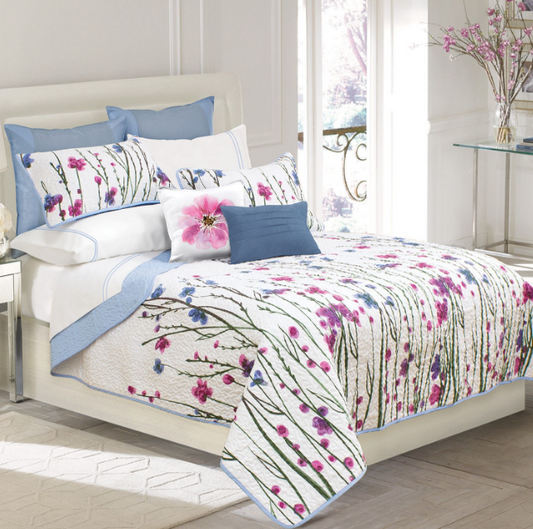 3-Piece Reversible Pink & Blue Floral Quilt