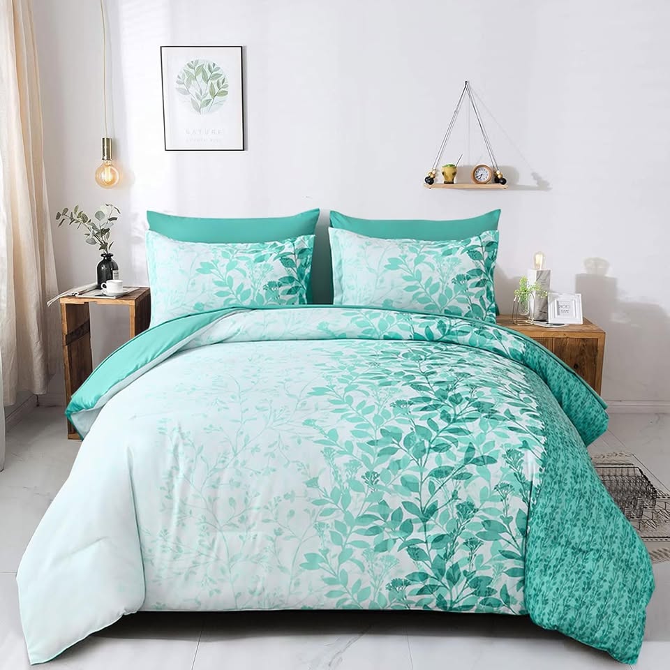 Aqua Leaves 7 Piece Comforter Set