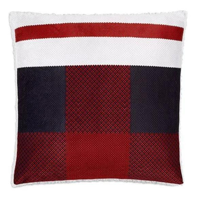 Black, Red & White Reversible Knit Sherpa Throw Pillow