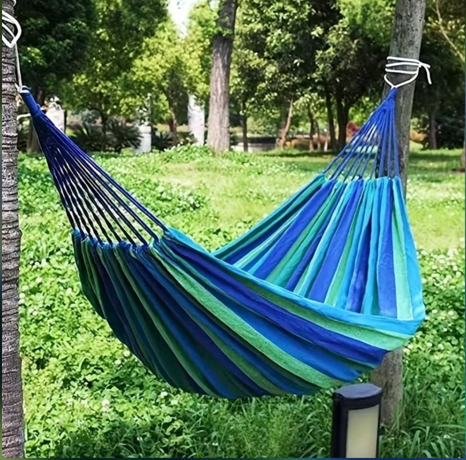 Cotton Canvas Hammock Beach Swing Bed with Spreader Bar & Storage Bag • Blue & Green