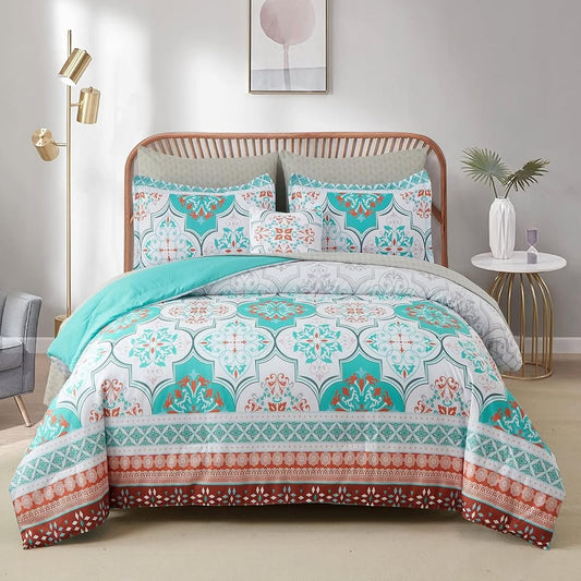 Boho Aqua Damask 3 Piece Comforter Set
