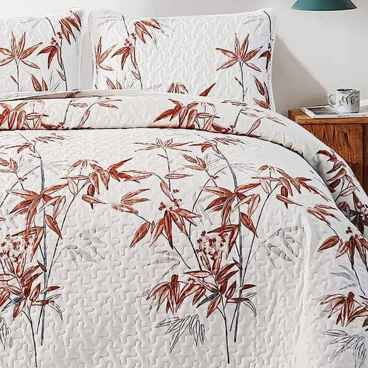 3-Piece Reversible Botanical Burnt Orange Quilt Set