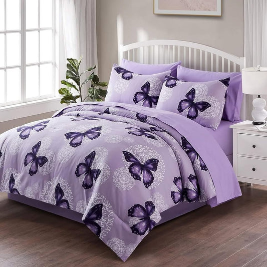 Purple Butterflies 8 Piece Comforter Set
