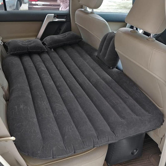 Inflatable Car Air Mattress for Back Seat with Auto Air Pump & 2 Inflatable Pillows • Black