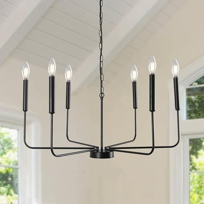 30" Rustic Farmhouse 6-Light Black Metal Pendant Chandelier