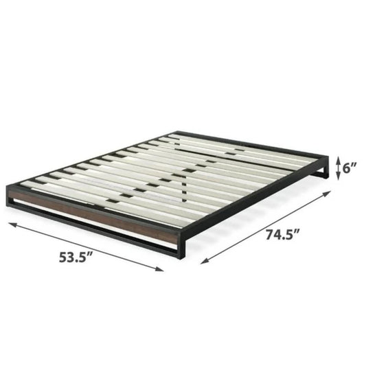 Full/Double 6" Low Profile Platform Bed Frame with Wooden Foot Board & Slats
