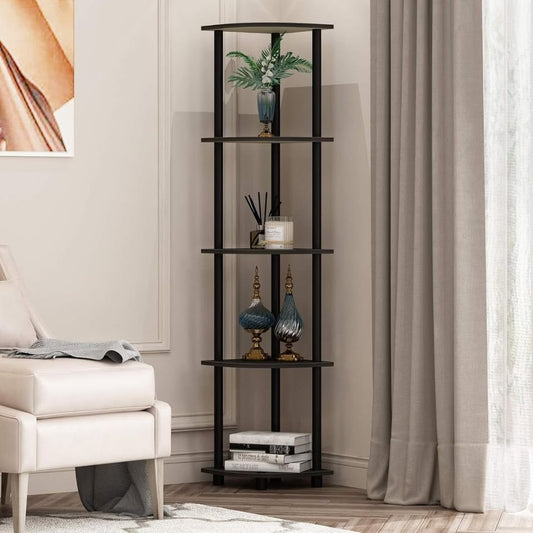 5-Tier Espresso Corner Display Shelves • Wood with PVC Tube Poles