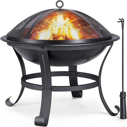 22" Outdoor Wood Burning Fire Pit with Spark Screen Cover