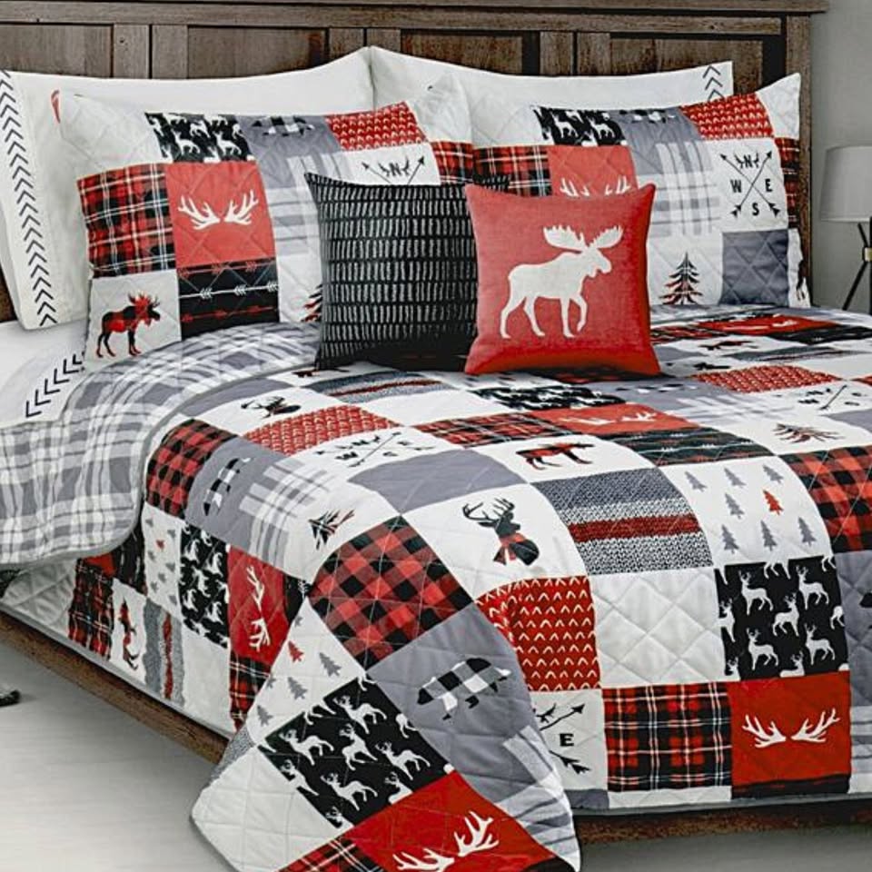 3-Piece Reversible Forest Patchwork Quilt Set