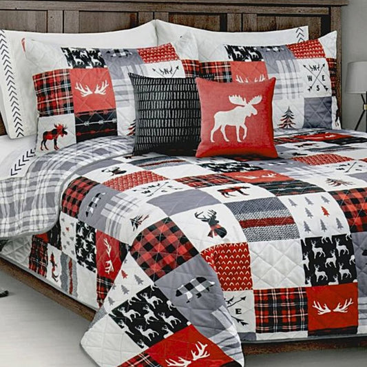 3-Piece Reversible Forest Patchwork Quilt Set