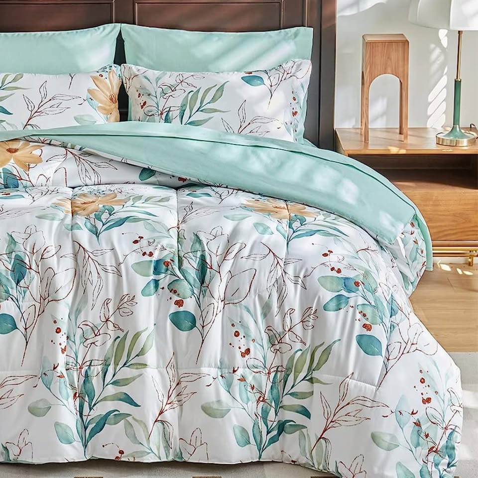 Green & Yellow Floral 7 Piece Comforter Set