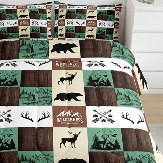 Rustic Hunting Bear & Deer 3 Piece Comforter Set