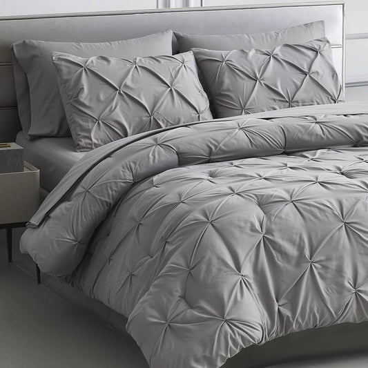 Light Grey 7 Piece Pinch Pleated Comforter Set