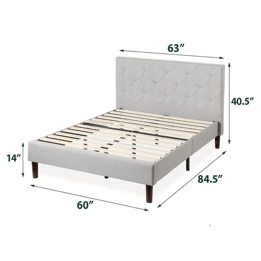 Queen Light Grey Upholstered Platform Bed Frame