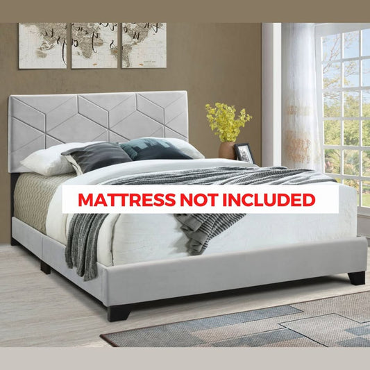Queen Light Grey Upholstered Standard Bed Frame (Geometric Shapes)