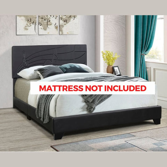 Queen Dark Grey Upholstered Standard Bed Frame (Musical Notes)