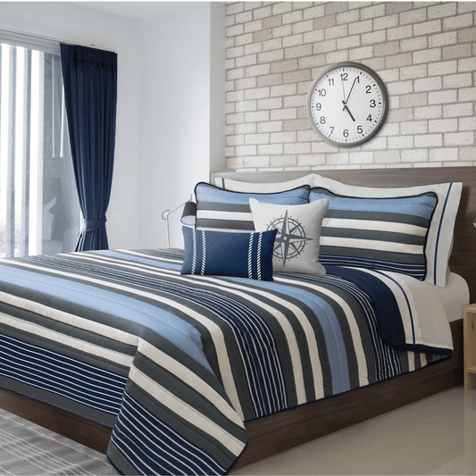 3-Piece Marine Blue Reversible Quilt