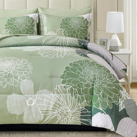 Sage Green Bohemian Floral 7 Piece Comforter Set