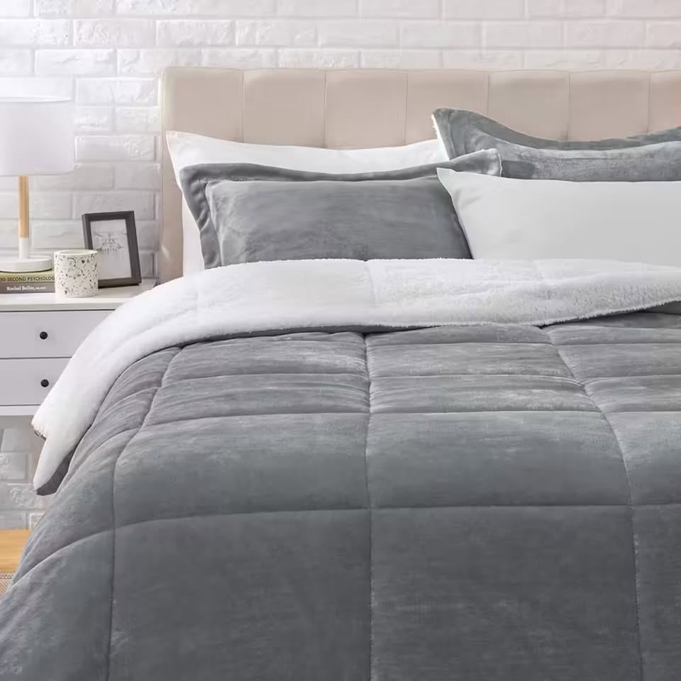 Grey 3 Piece Micromink Sherpa Comforter Set