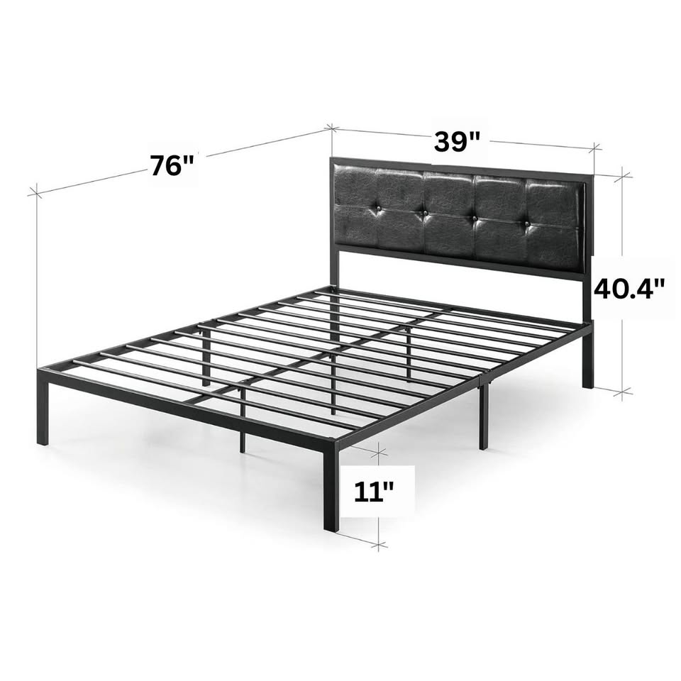 Twin Black Faux Leather Upholstered Bed Frame