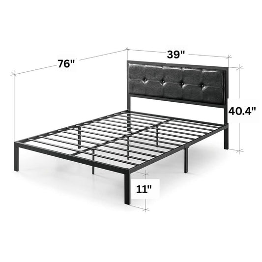 Twin Black Faux Leather Upholstered Bed Frame