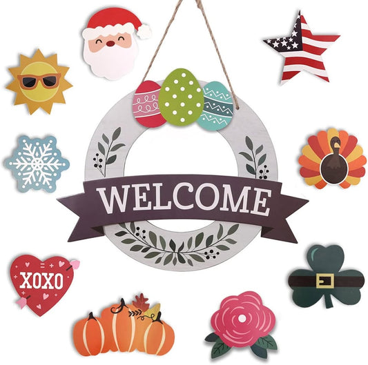 "Welcome Home" Sign with 10 Interchangeable Seasonal Icons