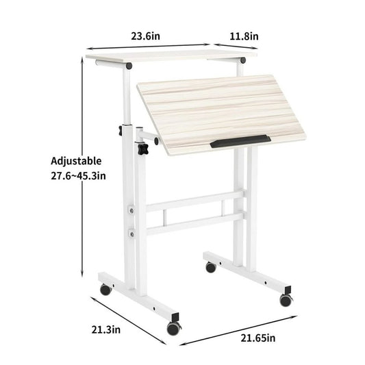 23.6" White Maple Adjustable Computer Desk with Two Platforms (Manual Knob Adjustment)