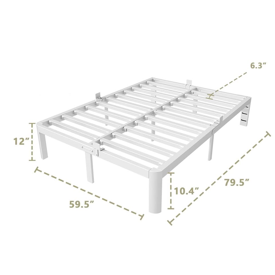 Queen 12" White Metal Platform Bed Frame