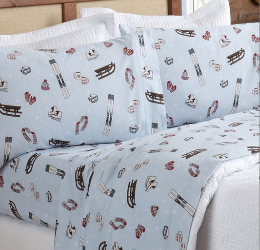 Ice Skating Turkisk Cotton Flannel Deep Pocket Sheet Set
